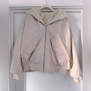 Zara reversible satin/fur bomber jacket
